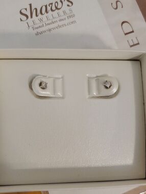 Shaw's Jewelers Princess Cut Diamond Stud Earrings 1/6 Ct. 14K White Gold